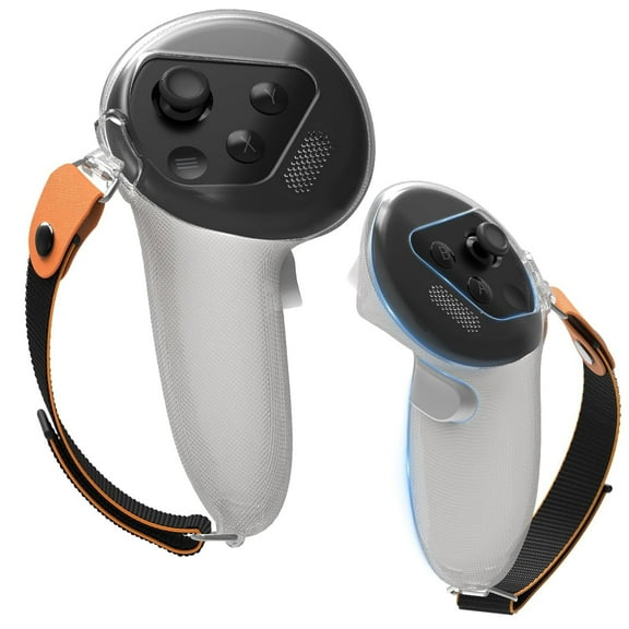 Controller Grips Cover Compatible with Quest 3, Silicone Cover with Non-slip Texture, Soft and Durable Nylon G Strap VR G Controller Accessories-Transparent