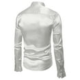 thumbnail image 3 of Aojekbee Men Satin Ruffle Shirts, Long Sleeve Stand Collar Solid Color Slim Fit Dress Shirt, 3 of 10