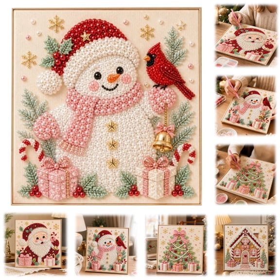DIY Christmas Pearl Diamond Painting Art Kit, 3D Pearl Beads Crafts for Beginners Holiday Home Wall Table Decor