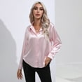 thumbnail image 2 of Baywell Women's Long Sleeve Satin Button Down Shirts Lapel Collar Office Work Blouses Shirts V Neck Casual Business Satin Silk Blouses Tops , S-2XL, 2 of 7
