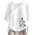 thumbnail image 1 of Blusas de Manga Corta para las Mujeres Impresas Cuello Redondo Camiseta Casual, Blusa de Algodón de Imitación para las Mujeres, 1 of 4
