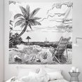 thumbnail image 1 of Summer Tapestry, Beach Sketch with Palm Chair Coconut Yacht Tropical Holiday Travel Panorama, Fabric Wall Hanging Decor for Bedroom Living Room Dorm, 5 Sizes, Black and White, by Ambesonne, 1 of 1