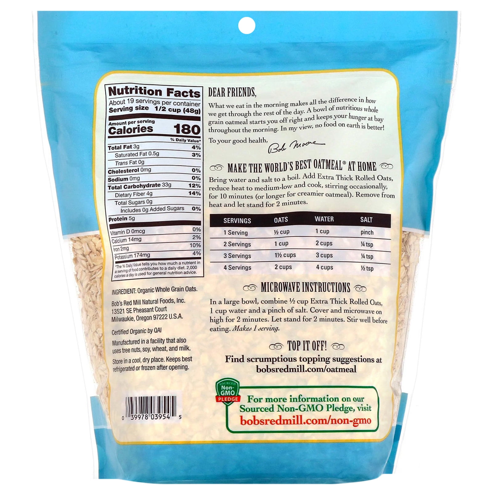 Bob's Red Mill, Extra Thick Rolled Oats, Organic, 32 oz