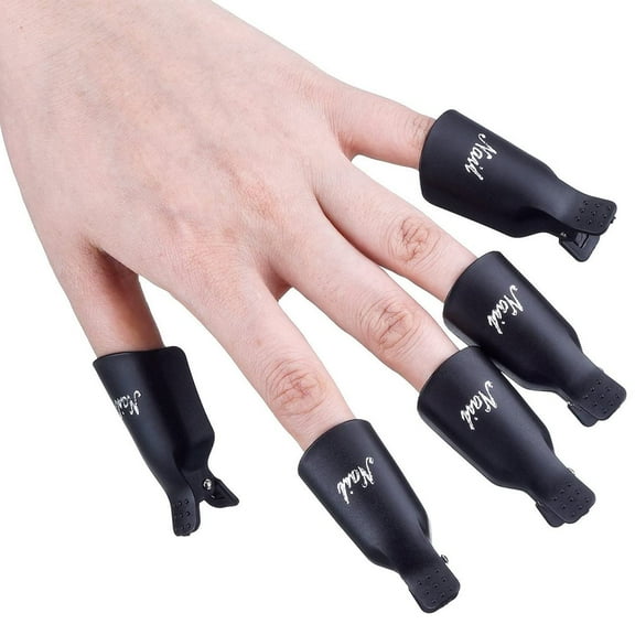 10 PCS Nail Polish Remover Clips, Finger Gel Nail Polish Remover Clips Acrylic Nail Art Soak Off Clip Caps (10 Fingers Black)