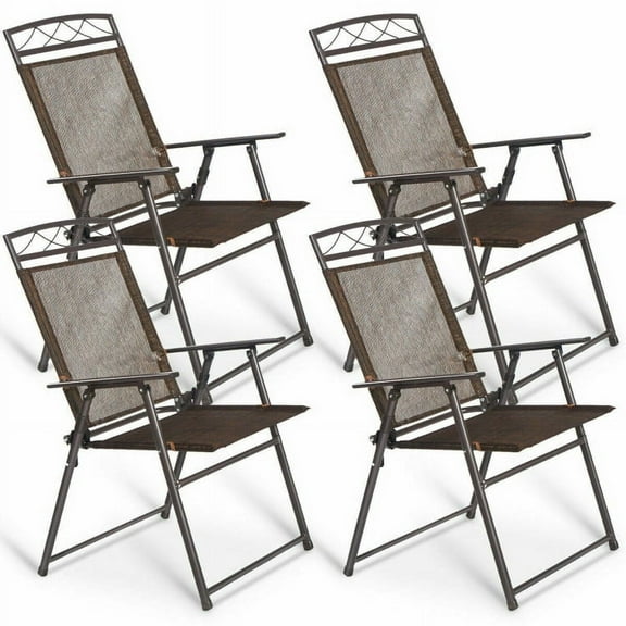 Aimee Lii Set of 4 Patio Folding Sling Chairs Steel Camping Deck, Outdoor Furniture