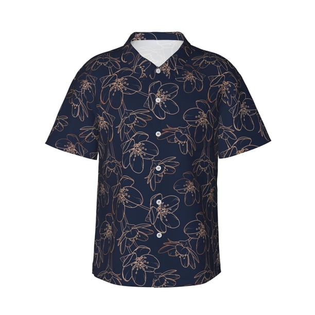 Fotbe Copper-Gold Gloss Outline Cherry Camisa Hawaiana para Hombre Unisex – Camisa Casual de Verano con Botones de Manga Corta de Algodón y Lino,Large