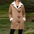 thumbnail image 2 of Winter Jackets for Women Sherpa Lined Jacket Duffle Toggle Coat Color:Coffee Size:S, 2 of 5