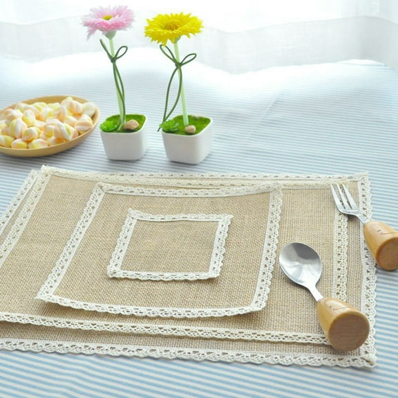 Burlap Table Mat Vintage Lace Placemat Nature Jute Woven Tableware Mats Wedding Party Supply for Coffee Tea Pads Home Decor