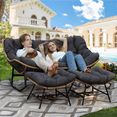 thumbnail image 3 of RADIATA 2-Person Patio Rocking Papasan Chair with Ottoman, Oversized Double Egg Loveseat with Cushion, 700 lbs Wicker Glider Recliner for Outdoor Indoor, Lawn, Deck, Garden, Dark Gray, 3 of 10
