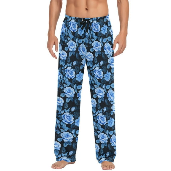 JSTEL Blue Rose Flower Floral Men's Sleepwear Mens Pajama Pants Bottoms with Pockets, S