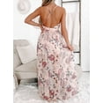 thumbnail image 2 of Floral Deep V-Neck Sleeveless High Waist Pleated Backless Spaghetti Strap Maxi Dress for Wedding Bridesmaid Vacation Party, 2 of 10