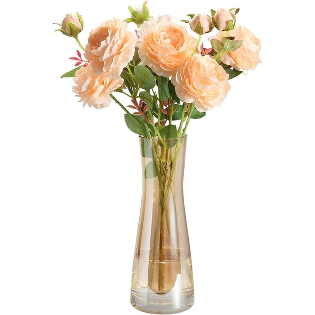 10 Inch Tall Amber Glass Vases,Bulk Plant Vases,1 Pack Modern Flower
