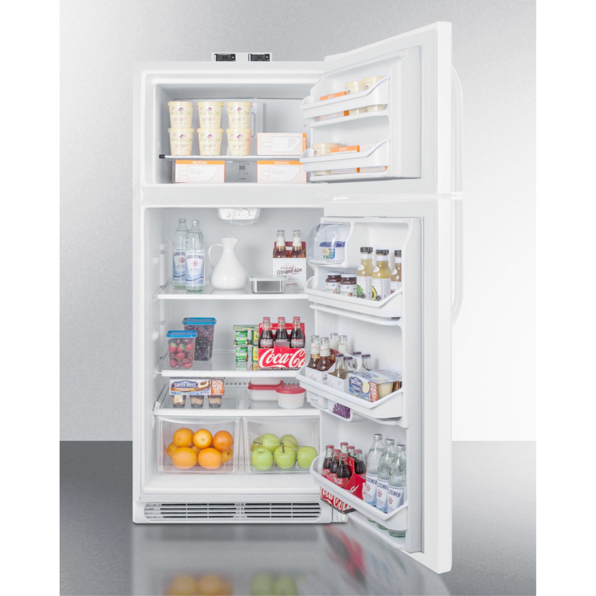 18 cu.ft. break room refrigerator-freezer in white with NIST calibrated alarm/thermometers