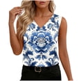 thumbnail image 2 of YUGYXL Tank Tops for Women Summer V Neck Tops Casual Button Down Floral Printed Shirts Loose Fit Sleeveless Cute T Shirts H White S, 2 of 7