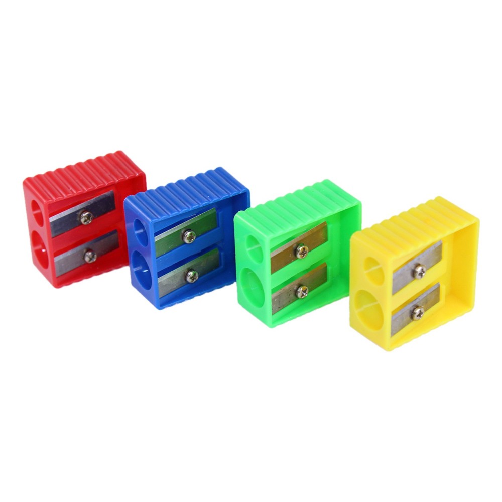 MigOo: Double Hole Pencil Sharpener with Container for Kids and Students Kores School and Office Supplies Pack of 1 in 5 Assorted Colour Combinations Unique and Funny Design