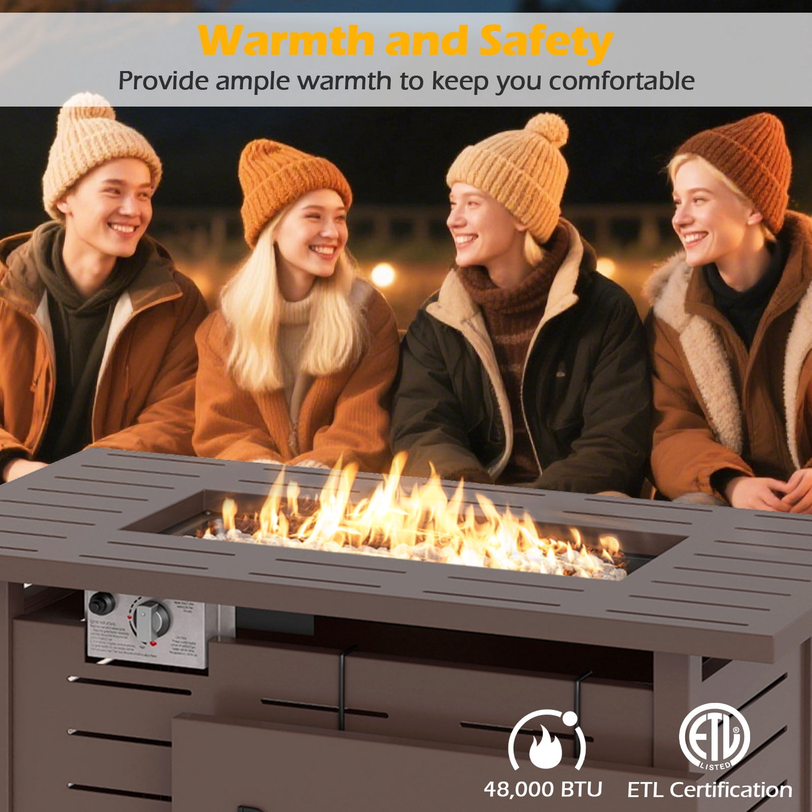 Costway 40-Inch Outdoor Propane Fire Pit with Lava Rocks Removable Lid & Protective Cover Brown