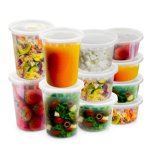 Deli Food Containers with Lids â€“ 24 Reusable Plastic Containers for Food Storage â€“ Meal Prep, Leftovers, and Kitchen Storage â€“ Dishwasher/Freezer/Microwave Safe â€“ 8oz, 16oz