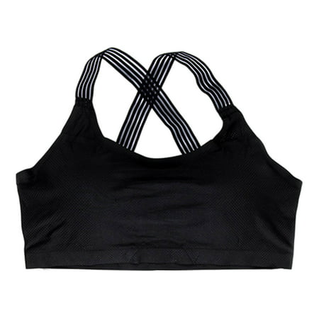 

YUUZONE Women Striped for Cross Back Yoga Workout Bra Push Up Padded Sports Strappy Bralette Breathable Mesh Seamless Shockproof Gym Fitness Vest Crop Top