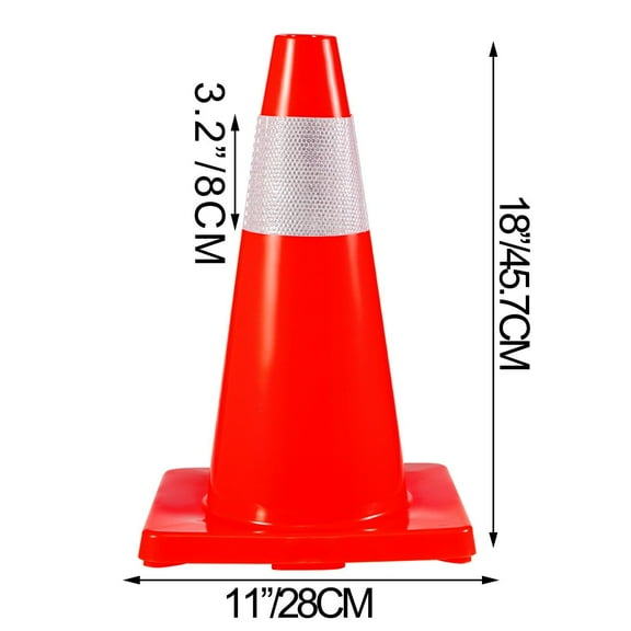 Orange 18-Inch Traffic Cones 12-Pack, Reflective Collar Safety Cones with PVC Base for Road Parking, Construction and Home Hazard Marking