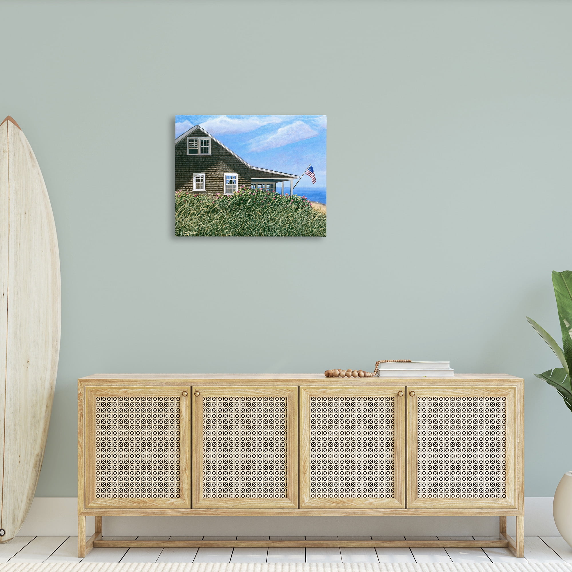 Stupell Industries Cape House with Flag Landscape Painting Gallery Wrapped Canvas Art Print Wall Art, 30 x 24