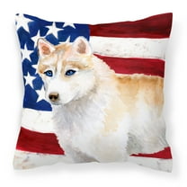 Carolines Treasures BB9655PW1414 Siberian Husky Patriotic Fabric Decorative Pillow  14Hx14W multicolor