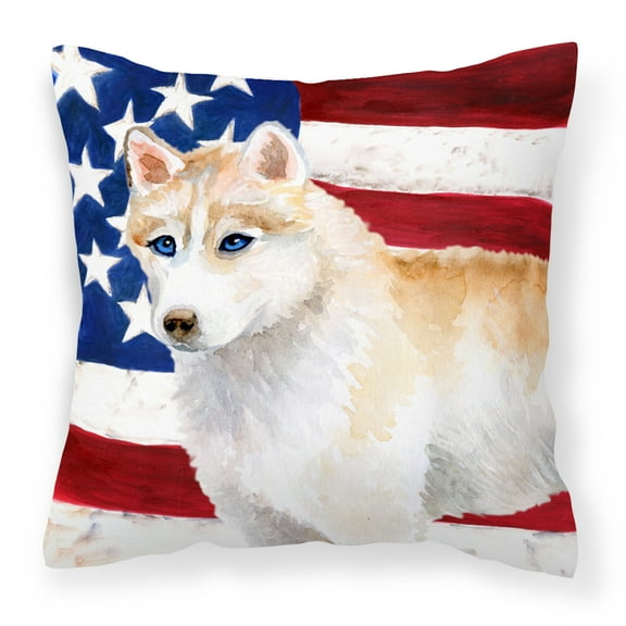 Carolines Treasures BB9655PW1414 Siberian Husky Patriotic Fabric Decorative Pillow  14Hx14W multicolor