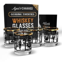 Roaring Twenties Whiskey Glass Set – Premium Crystalline Glassware with Elegant Gift Box – Set of 4 Crystal Clear, Unique and Stylish Glasses - 100% Lead Free