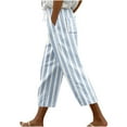 thumbnail image 2 of Aboser Blue Striped Pants for Women Dressy Harem Capri Pants Loose Wide Leg Capris Drawstring Elastic Waist Cropped Trousers Lightweight Casual Summer Capri Pants, 2 of 5