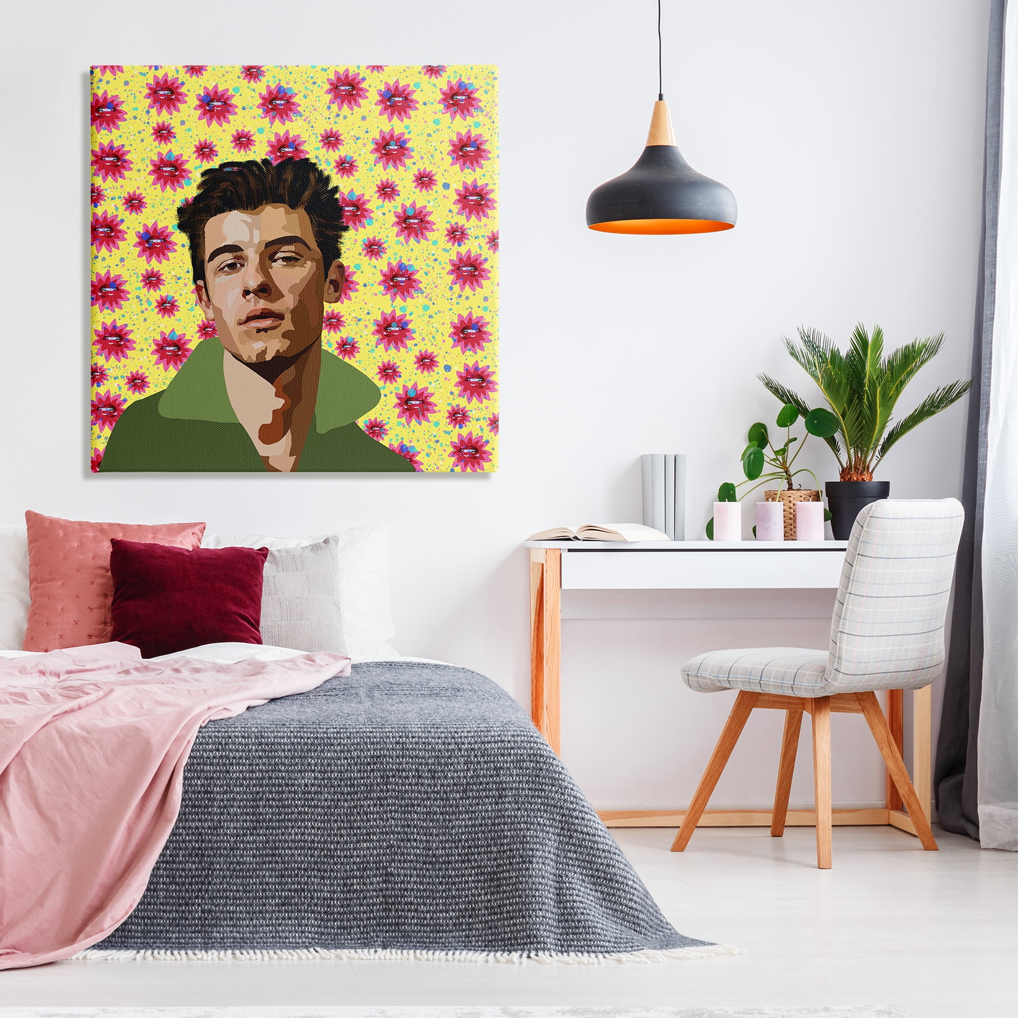 Stupell Industries Groovy Yellow Floral Pattern Modern Mendes Portrait Graphic Art Gallery-Wrapped Canvas Print Wall Art, 36x36, by Lynnda Rakos
