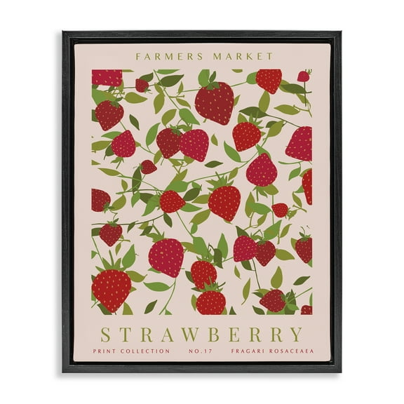 Stupell Industries Strawberry Gallery Print Food & Beverage Painting Black Floater Framed Canvas Art Print Wall Art, 17 x 21