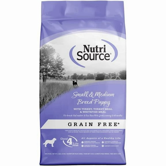 NutriSource Small & Medium Breed Grain Free Puppy with Turkey Turkey Meal & Whitefish Meal Dog Food 4 lb