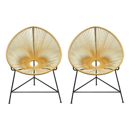 Azy Accent Chair Set of 2- Orange Natural Woven Rope- Black Iron Base