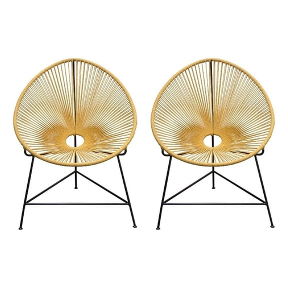 Azy Accent Chair Set of 2- Orange Natural Woven Rope- Black Iron Base