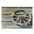 thumbnail image 1 of Barn Wood Wagon Wheel Cutting Board, Old Log Wall with Cartwheel Telega Rural Countryside Themed Image, Decorative Tempered Glass Cutting and Serving Board, Large Size, Umber Beige, by Ambesonne, 1 of 1