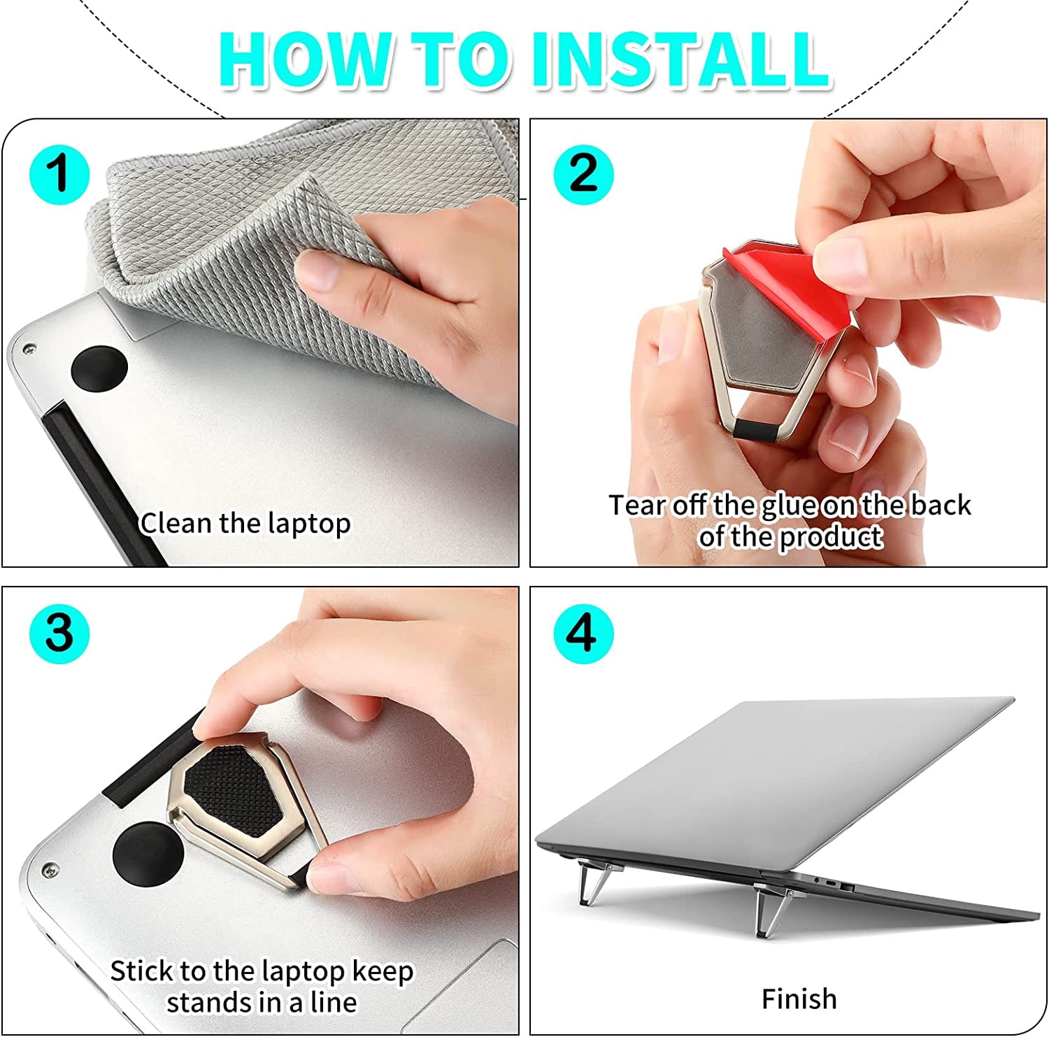 4 Pieces Portable Keyboard Laptop Stand Mini Aluminum Riser Foldable Cooling Kickstand Adjustable Lightweight Lifter for Desk Computer Laptops Notebooks 12-17 Inch(Silver)