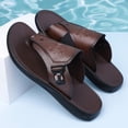 thumbnail image 2 of Domuza Mens Adjustable Buckle Thong Flip Flops, Embossed Faux Leather Open Toe Slide Sandals, Lightweight Cushioned Sport Summer Beach Casual Sandals Brown 8 (EU-41), 2 of 6