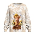 thumbnail image 4 of SCRAWLGOD Cow Print Sunflower Highland Cattle White Beige Womens Pullover with Pockets Long Sleeve Round Neck Sweatshirts Cozy Fall Winter Casual Clothing Loose Fit Trendy Tops for Daily Wear, S, 4 of 7