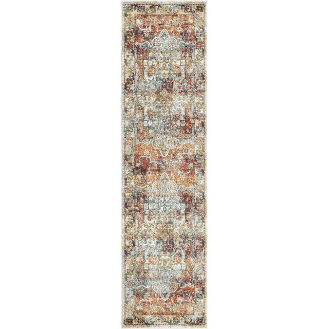 Unique Loom Isabella High-Low Pile Border Rug 2' 7 x 10' Runner Ivory/Multi
