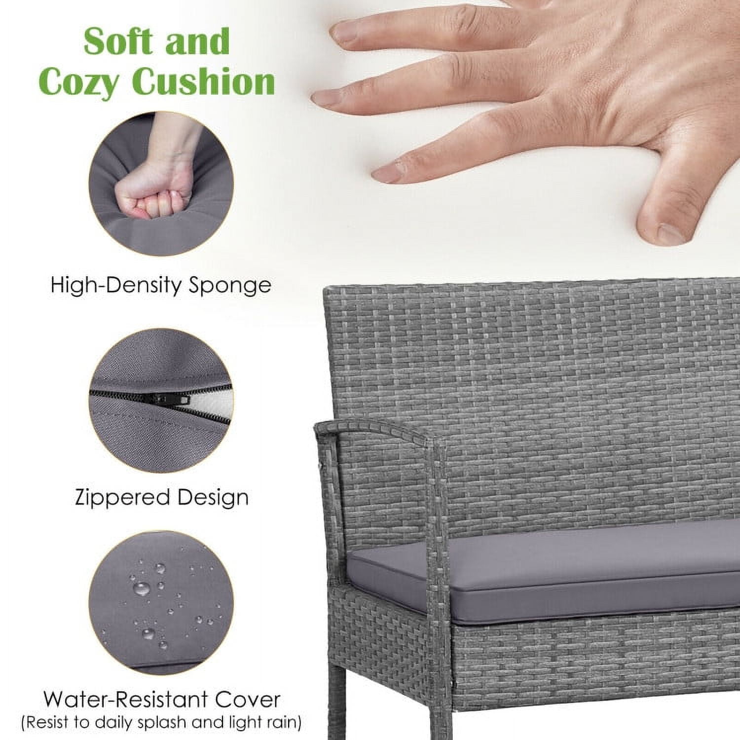 Aimee Lii Rattaner Outdoor Patio Furniture, 4 Pieces Patio Rattan Wicker Conversation Set Sofa Cushioned Wooden Tabletop, A-Gray Aimee Lii Rattaner Outdoor Patio Furniture, 4 Pieces Patio Rattan Wicker Conversation Set Sofa Cushioned Wooden Tabletop, A-Gray