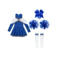 thumbnail image 3 of Xnihocha Girls Cheerleading Uniform Dance Costume Crop Top with Skirt Knee Socks Match Pom poms Set B Blue 6, 3 of 5