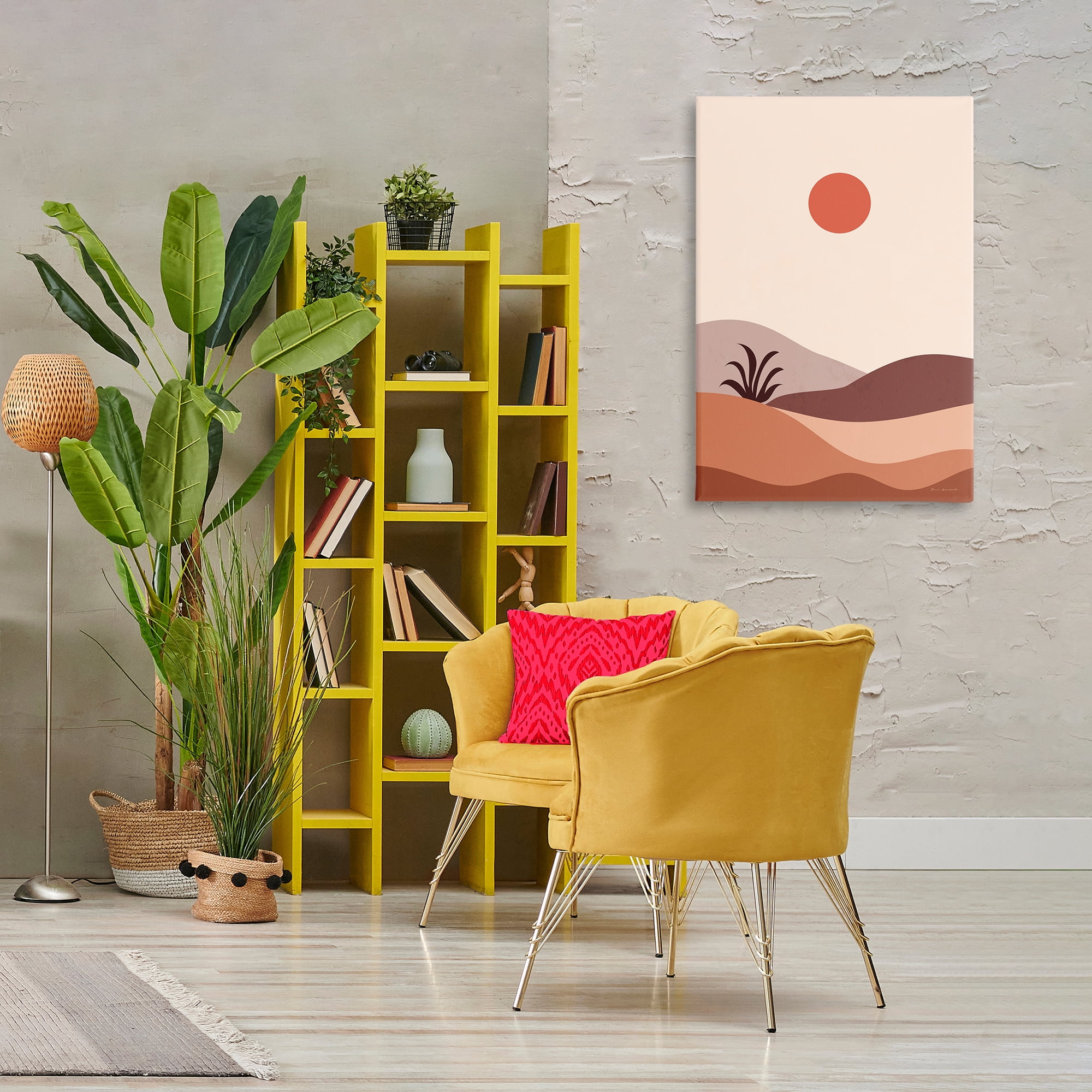 Stupell Industries Boho Desert with Plant Landscape & Nature Painting Wrapped Canvas Art Print Wall Art, 24 x 36