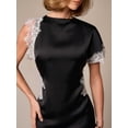 thumbnail image 6 of Black And White Lace-Trimmed Asymmetric Mini Dress With Short Sleeves For Evening Party Wedding Guest, 6 of 6