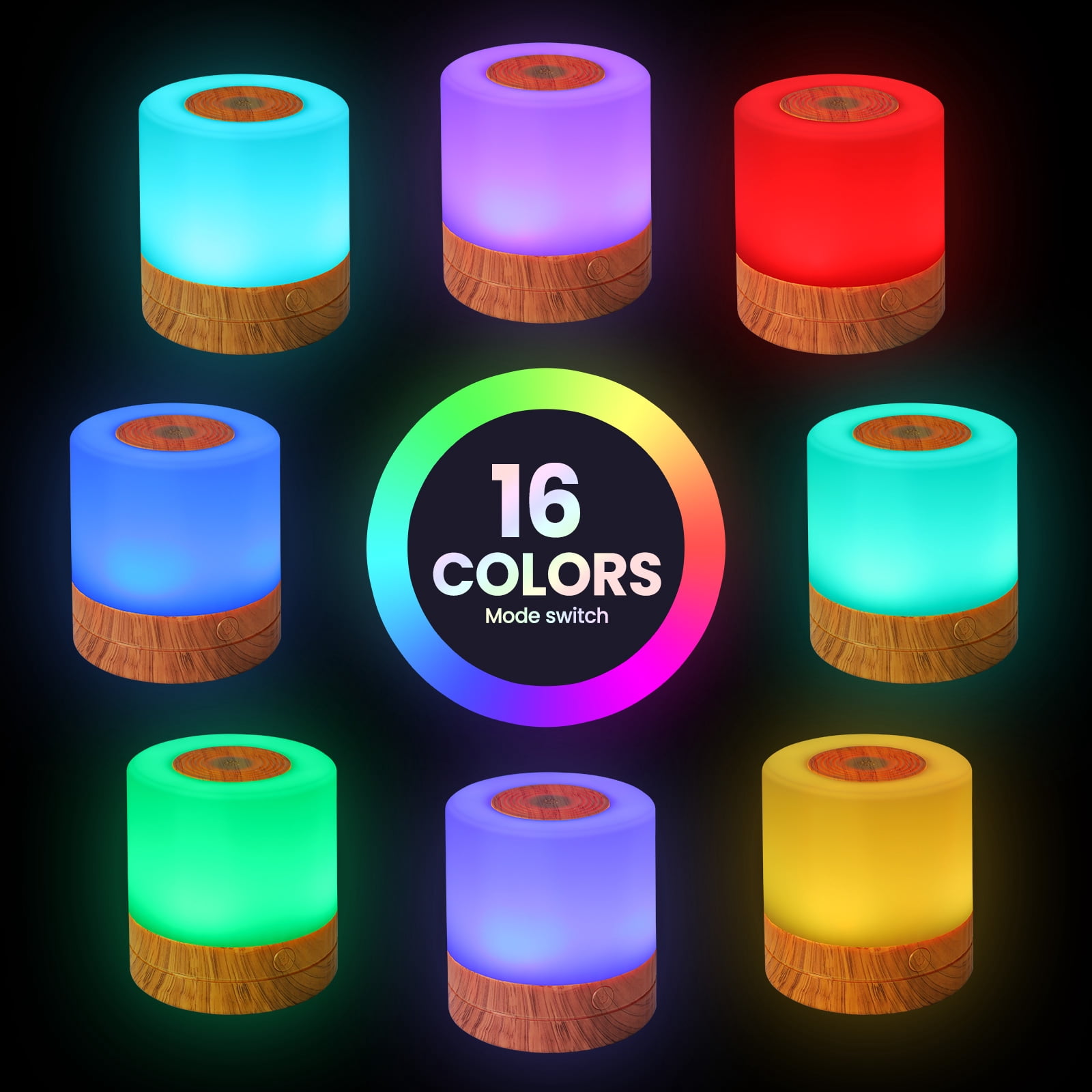 Night Light Touch Sensor Lamp Mini Bedside Table Lamp with Remote, 16 Colors RGB, USB Rechargeable, Portable Dimmable LED Night Light for Bedroom, Living Room