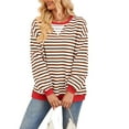 thumbnail image 3 of Women Striped Sweatshirts Oversized Crewneck Long Sleeve Shirts Y2K Pullover Top Fall Outfits Red & White L, 3 of 10