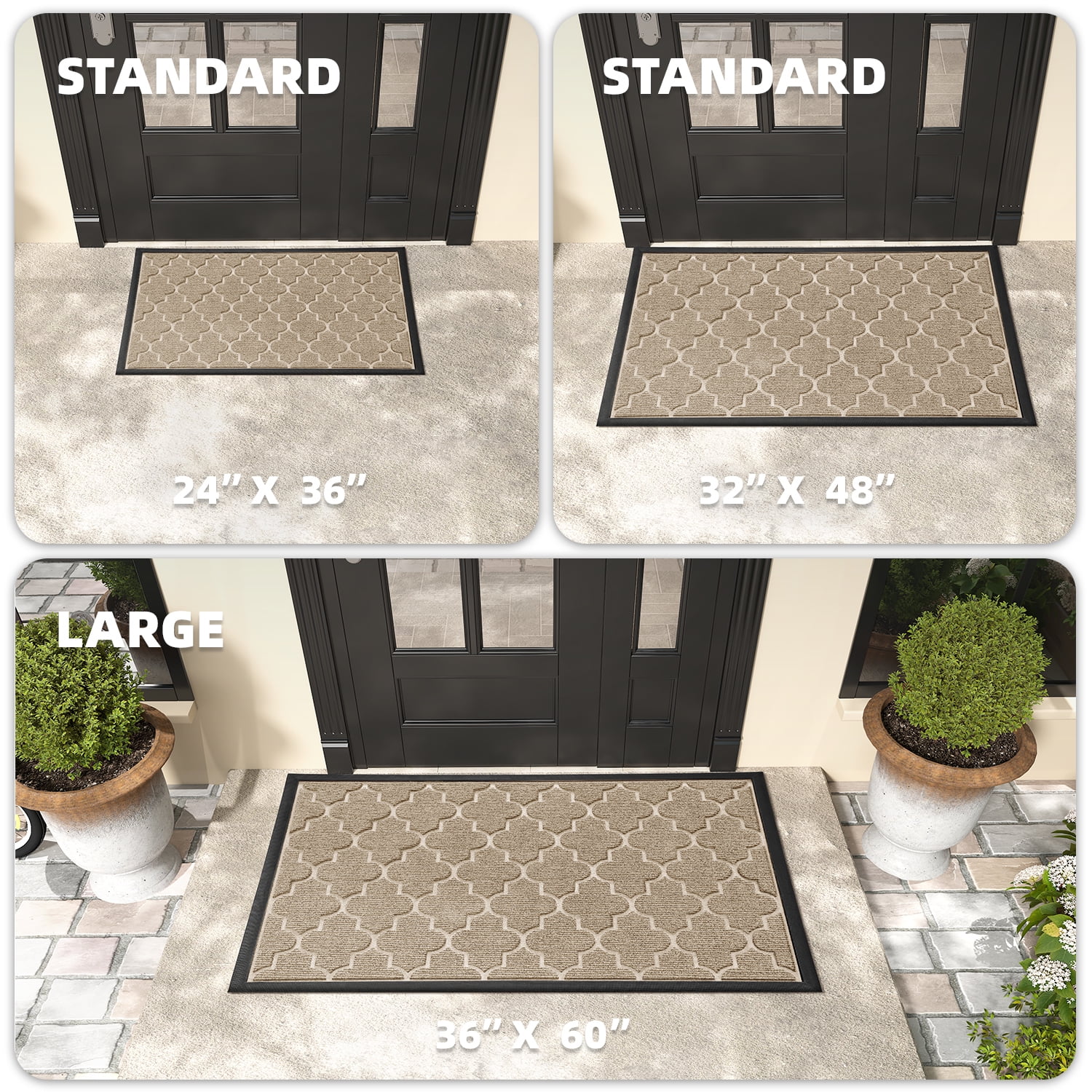 PABUBE Outdoor Door Mat Non Slip Backing Doormat,Low Profile Doormat Entry Rug, Outside Floor Mat for Entryway, Khaki, 24" x 36"