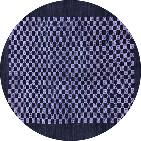 Ahgly Company Indoor Round Checkered Blue Modern Area Rugs, 6' Round