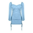 thumbnail image 4 of Pxiakgy summer dresses for women Women's Dresses Long Sleeve Drawstring Ruched Ribbed Solid Color Dress Tight Casual Dress womens dresses casual dresses for women Light blue + S, 4 of 8