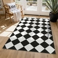 thumbnail image 2 of Garvee 3'x5' Modern Checkered Area Rug Washable Rug, Soft Low Pile Non Slip Diamond Carpet Plaid Print Rug for Living Room Bedroom Dining Room, Black, 2 of 6