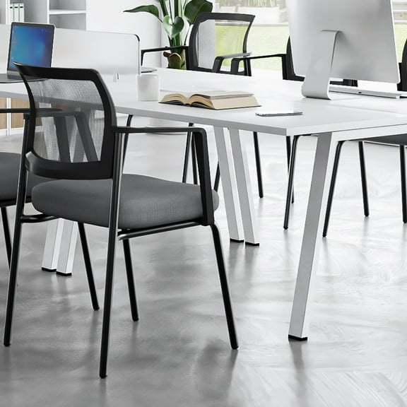 CONCETTA 1 Pcs Stackable Arm Chair with Mesh Back and Upholstered Fabric, Sturdy Metal Frame, Easy to Store and Use