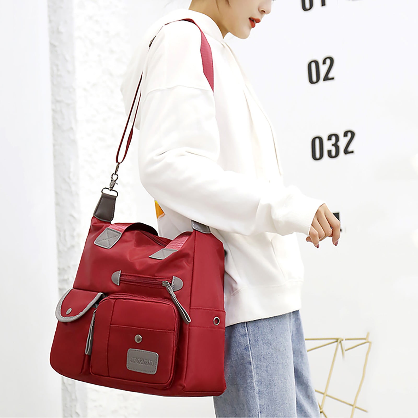 Nylon Crossbody Bags for Women Trendy Purses and Handbag Travel Large Cross Body Bag Retro Totes Anti Theft Shoulder Bag for Ladies with Multi Pocket Red